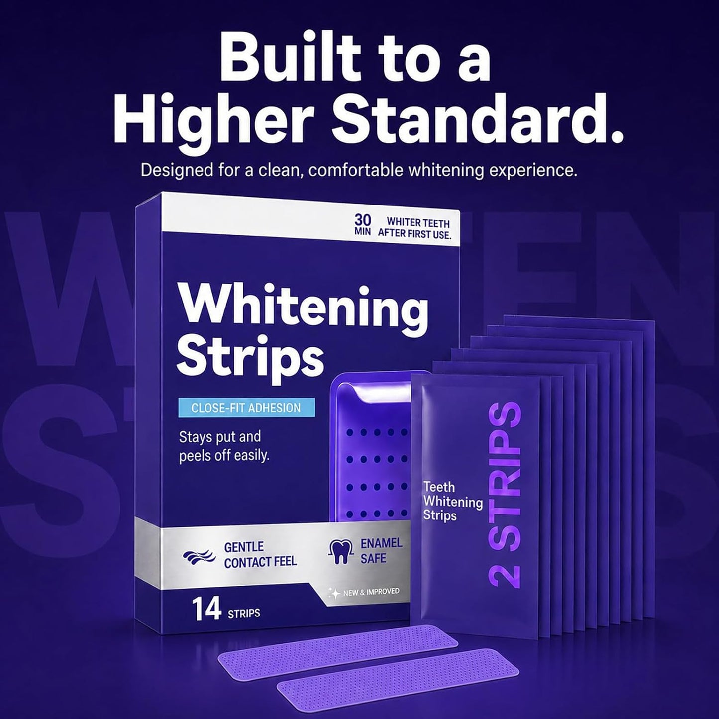 Dent Teeth Whitening Strips, Purple Teeth Whitening Strips for Sensitive Teeth, Purple Whitening Strips for Surface Stains, Enamel Safe, Low Sensitivity, Portable Non-Slip Dry Strips, 14 Count