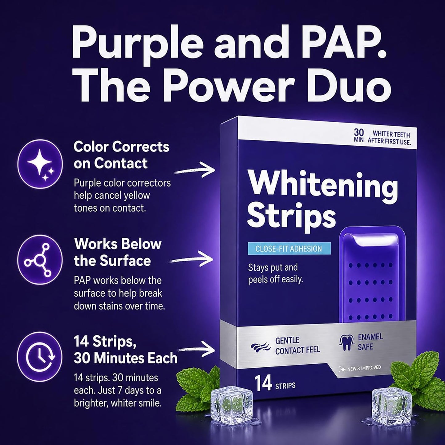 Dent Teeth Whitening Strips, Purple Teeth Whitening Strips for Sensitive Teeth, Purple Whitening Strips for Surface Stains, Enamel Safe, Low Sensitivity, Portable Non-Slip Dry Strips, 14 Count