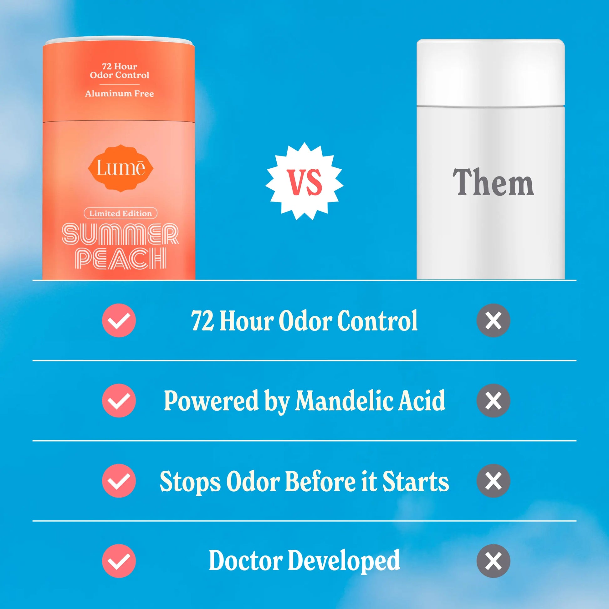 Lume's Limited Edition Summer Peach Whole Body Deodorant - Aluminum-Free with Mandelic Acid, Provides Up to 72 Hours of Odor Control
