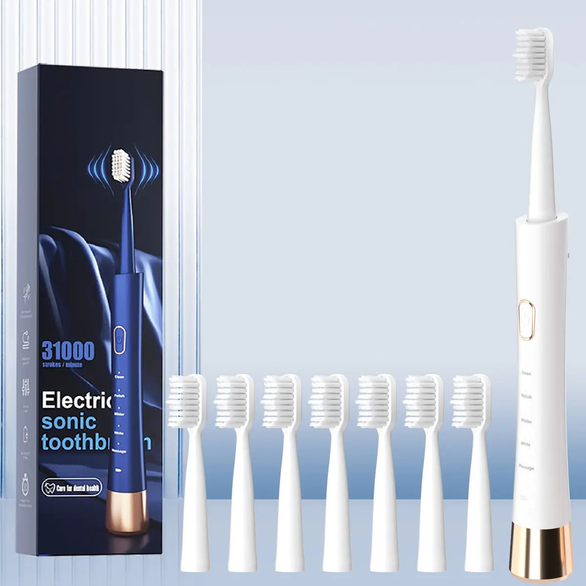 GMUX Sonic Toothbrush with 8 Dupont Brush Head, IPX7 Waterproof , USB Charging, 5 Modes with an Intelligent Timer, Providing High Vibrations for Cleaning. for Couples and Is Perfect for Family Travel as a Gift