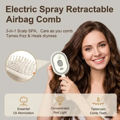 Electric Spray Air Cushion Massage Comb – Self-Cleaning Anti-Tangle Hair Brush, Anti-Static Volumizing Detangling Comb with Essential Oil Mist Aromatherapy for Daily Hair Care
