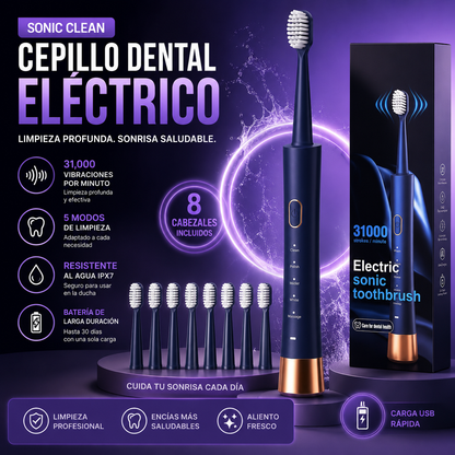 Cepillo Sónico Profesional GMUX (5 Modos + 8 Repuestos)