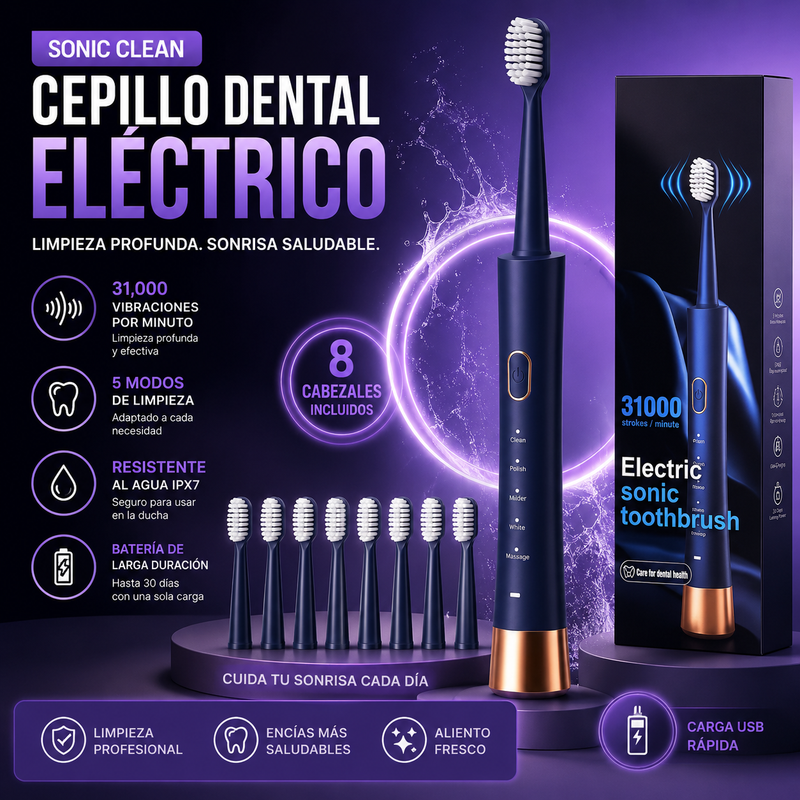 Cepillo Sónico Profesional GMUX (5 Modos + 8 Repuestos)