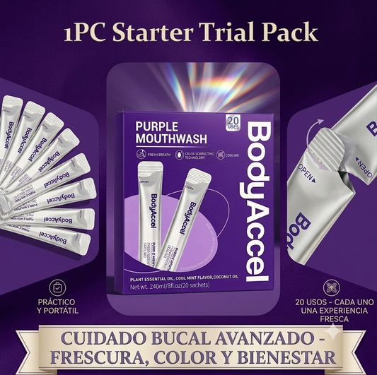Enjuague Bucal Blanqueador Purple – Aliento Fresco y Cuidado de Encías (20 Pcs)