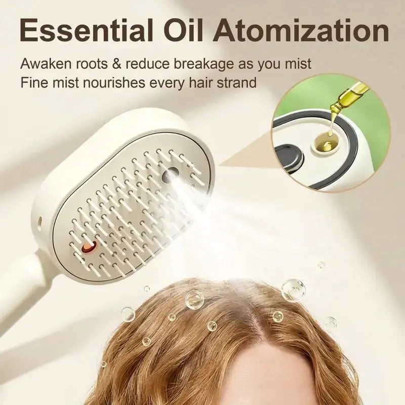 Electric Spray Air Cushion Massage Comb – Self-Cleaning Anti-Tangle Hair Brush, Anti-Static Volumizing Detangling Comb with Essential Oil Mist Aromatherapy for Daily Hair Care