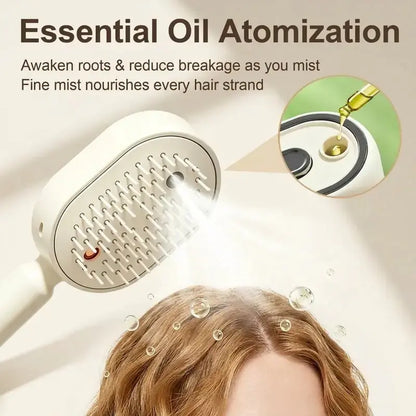 Electric Spray Air Cushion Massage Comb – Self-Cleaning Anti-Tangle Hair Brush, Anti-Static Volumizing Detangling Comb with Essential Oil Mist Aromatherapy for Daily Hair Care