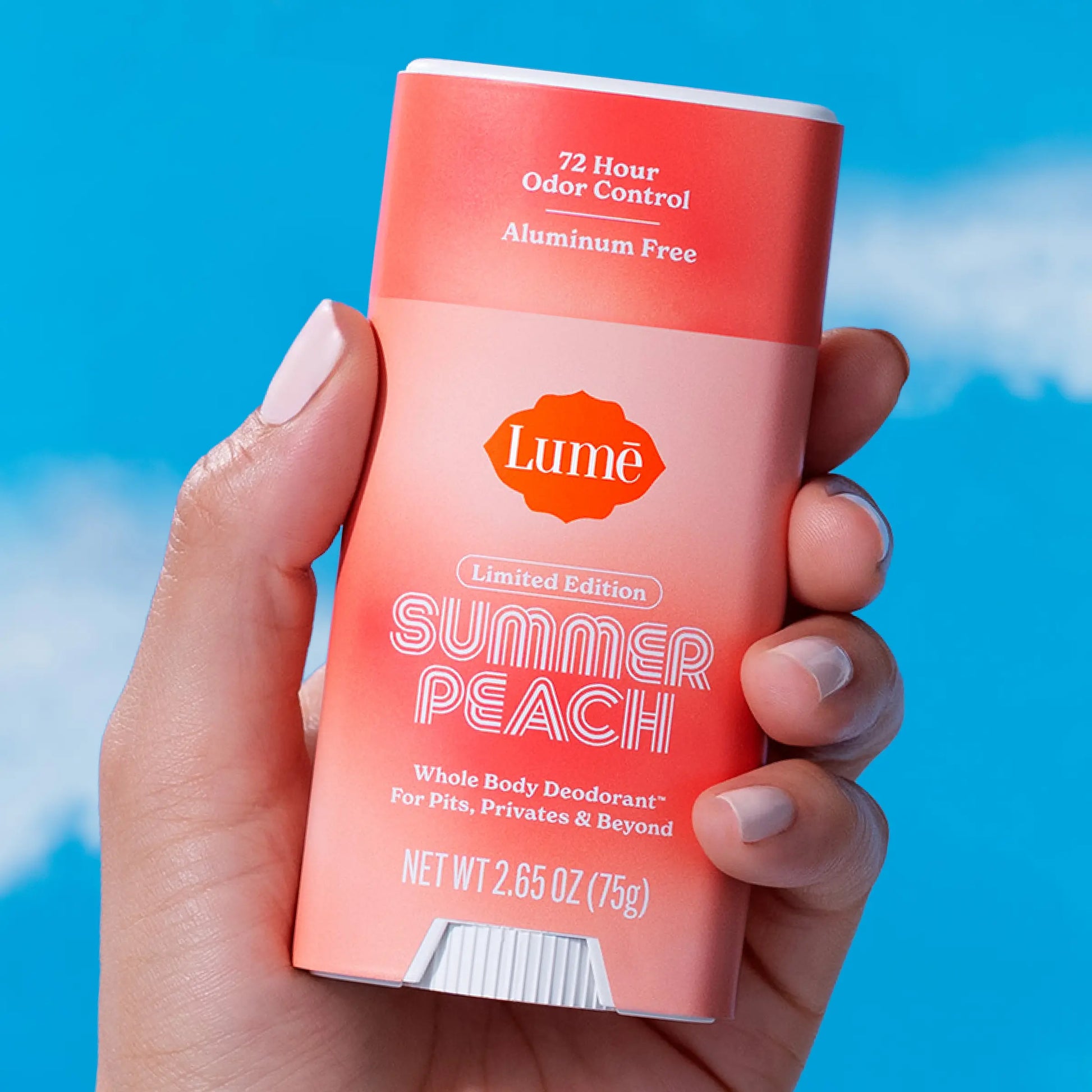 Lume's Limited Edition Summer Peach Whole Body Deodorant - Aluminum-Free with Mandelic Acid, Provides Up to 72 Hours of Odor Control