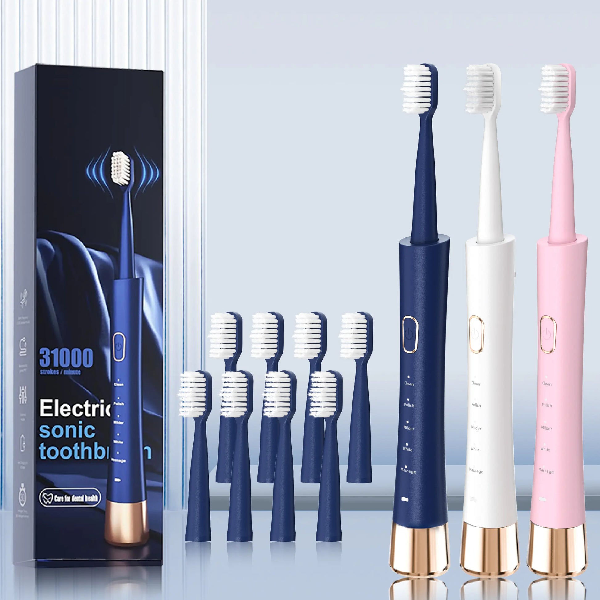 GMUX Sonic Toothbrush with 8 Dupont Brush Head, IPX7 Waterproof , USB Charging, 5 Modes with an Intelligent Timer, Providing High Vibrations for Cleaning. for Couples and Is Perfect for Family Travel as a Gift
