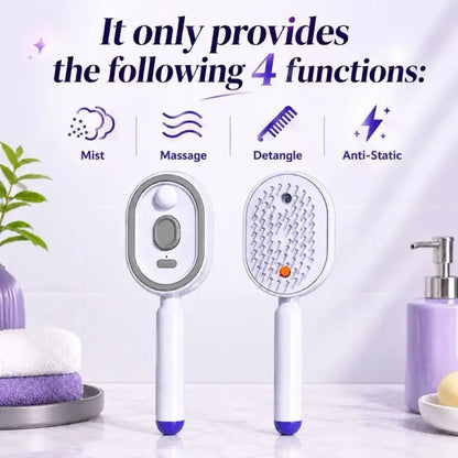 Electric Spray Air Cushion Massage Comb – Self-Cleaning Anti-Tangle Hair Brush, Anti-Static Volumizing Detangling Comb with Essential Oil Mist Aromatherapy for Daily Hair Care