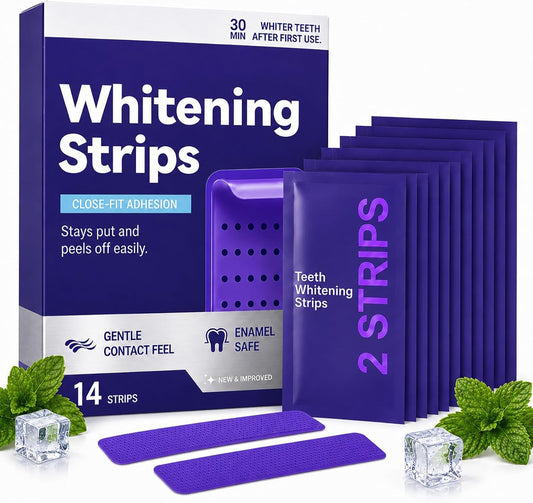 Dent Teeth Whitening Strips, Purple Teeth Whitening Strips for Sensitive Teeth, Purple Whitening Strips for Surface Stains, Enamel Safe, Low Sensitivity, Portable Non-Slip Dry Strips, 14 Count