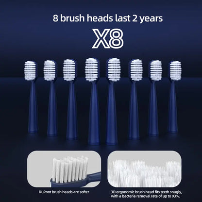GMUX Sonic Toothbrush with 8 Dupont Brush Head, IPX7 Waterproof , USB Charging, 5 Modes with an Intelligent Timer, Providing High Vibrations for Cleaning. for Couples and Is Perfect for Family Travel as a Gift