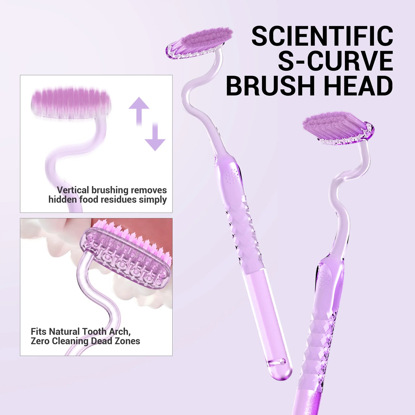 Cepillo Dental Veyzen en Forma de S – Mango Ergonómico Curvo, Cerdas Ultrasuaves para una Limpieza Profunda, Cuidado Bucal Diario Suave y Agarre Cómodo