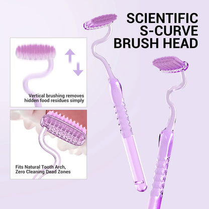 Cepillo Dental Veyzen en Forma de S – Mango Ergonómico Curvo, Cerdas Ultrasuaves para una Limpieza Profunda, Cuidado Bucal Diario Suave y Agarre Cómodo