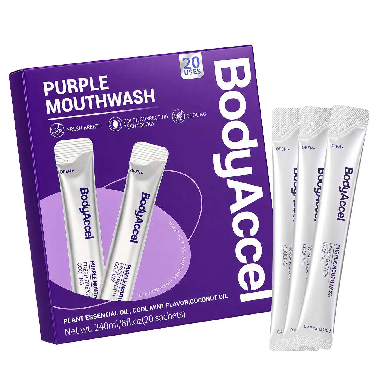 Enjuague Bucal Blanqueador Purple – Aliento Fresco y Cuidado de Encías (20 Pcs)